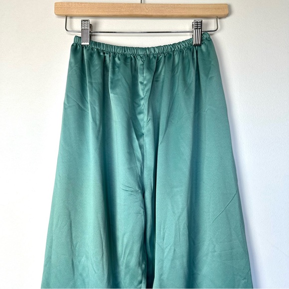 Vintage Teal Satin Elastic Waist Lace Trim Sleepwear Lounge Pants - Picture 2 of 4